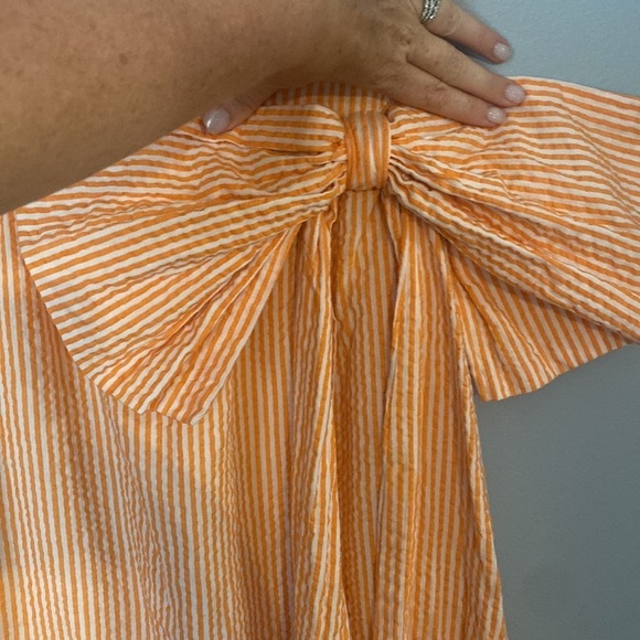 Judith March Orange Seersucker Striped Bow Dress size large - Picture 3 of 7
